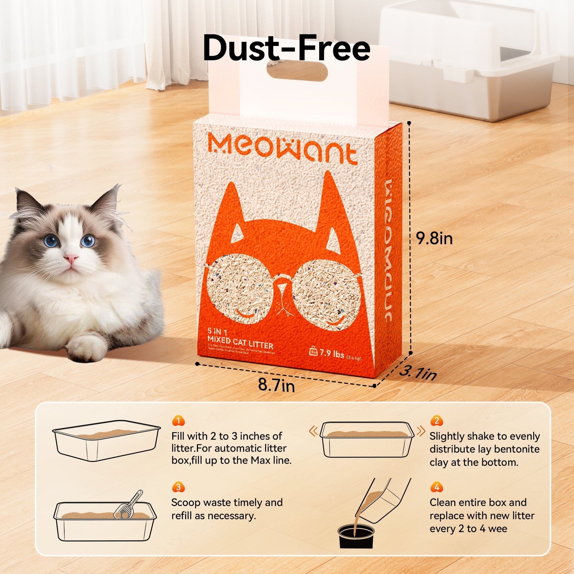 Meowant 5-in-1 Mixed Cat Litter 7.9 lbs × 2